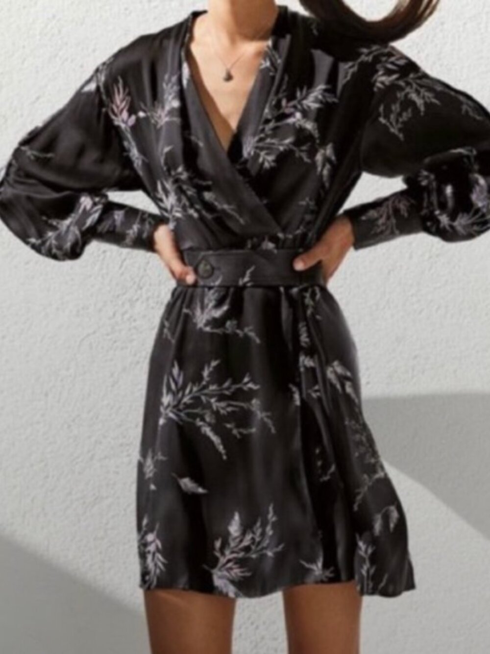 Equipment Femme Fanetta Black Floral Silk Mini Wrap Dress